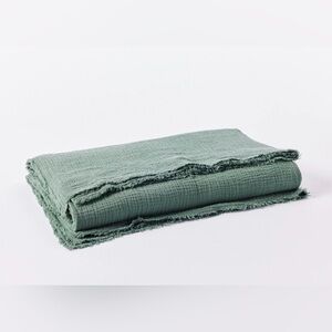 NWT $248 Coyuchi Topanga Organic Matelasse Blanket Full Queen Surf